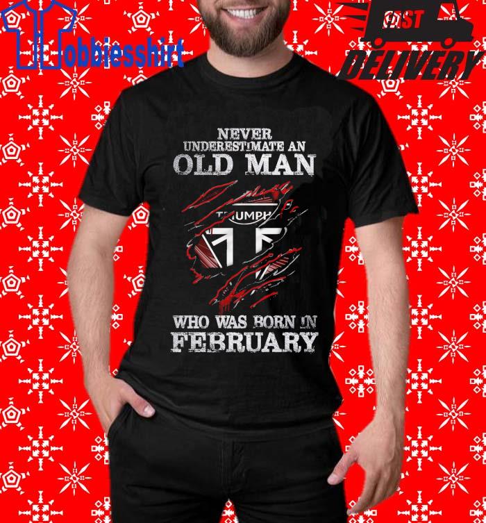 Never Underestimate An Old Man Who Was Born In February Triumph Logo Ripped Shirt