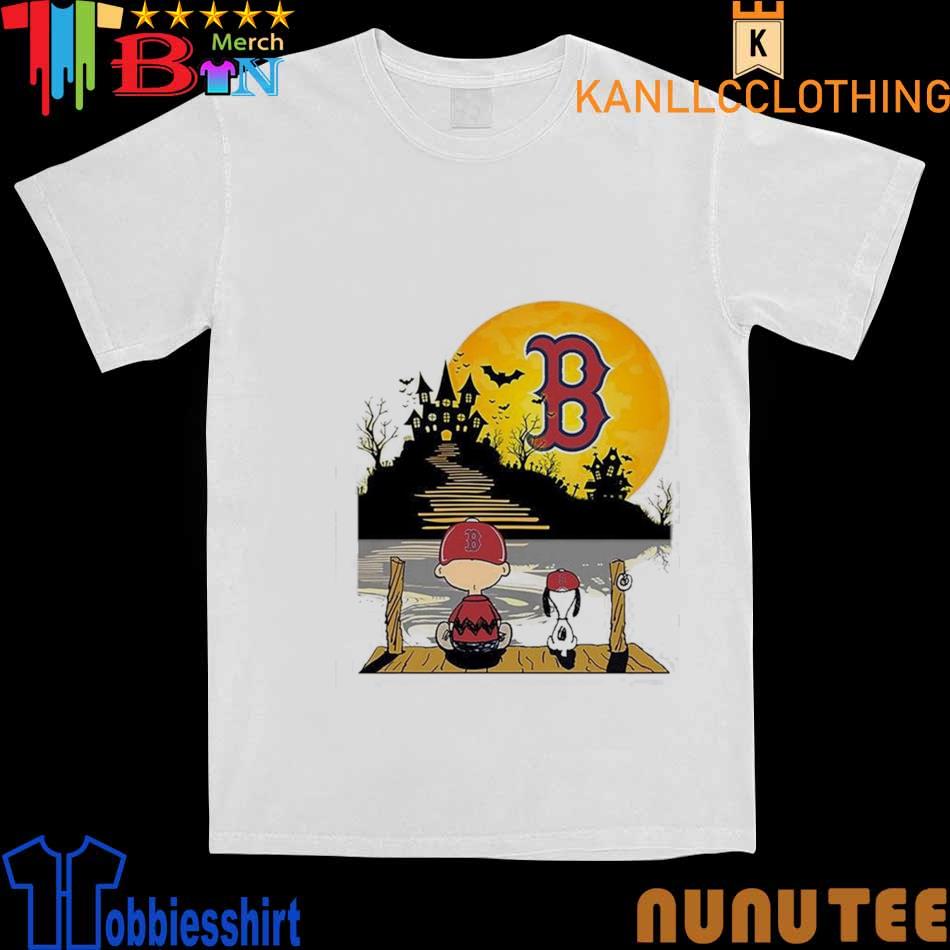 Boston Red Sox Snoopy and Charlie Brown Sit Under Moon Peanuts Halloween  shirt, hoodie, sweater, long sleeve and tank top