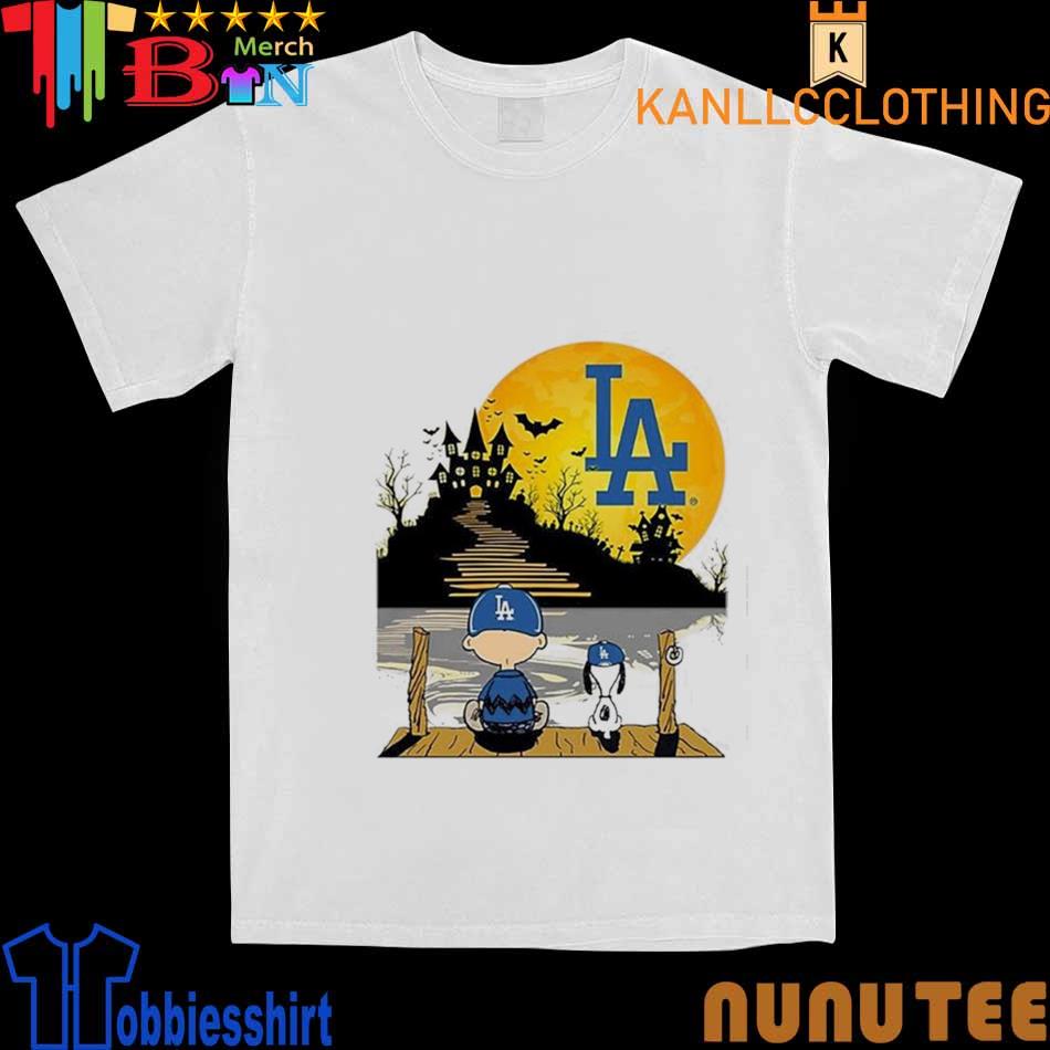 Snoopy Charlie Brown Sit Under Moon Los Angeles Dodgers Halloween Shirt