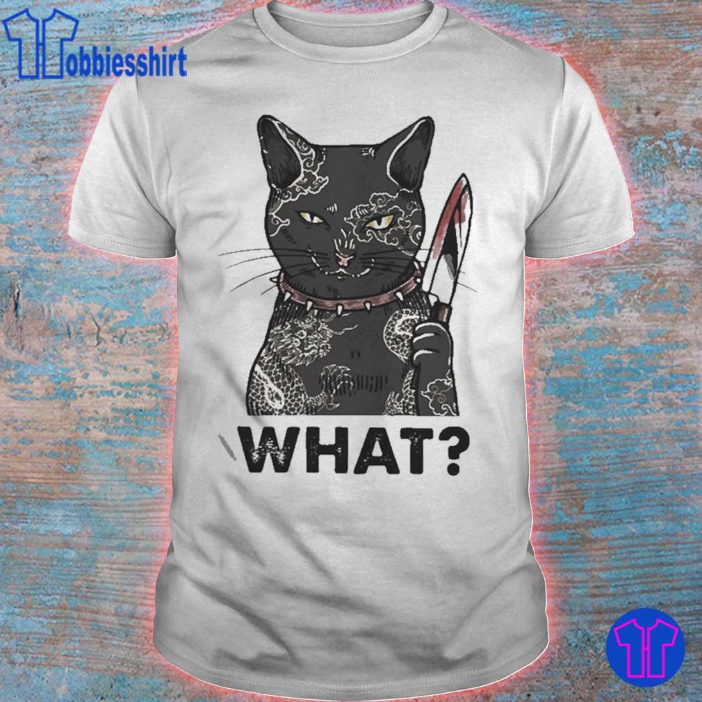 black cat holding knife shirt